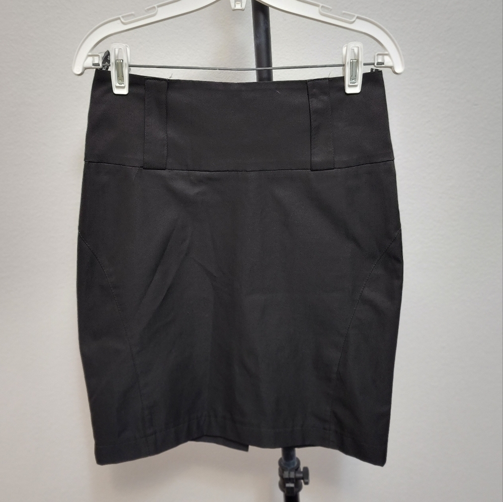 Satin Black Pencil Skirt 28" Waist